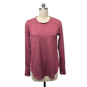 Athleta Uptempo Top Womens Small Pink Heathered Long Sleeve Thumbhole Crew Neck